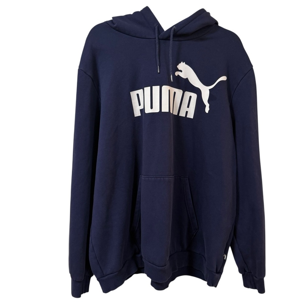 Puma navy blue big logo hoodie men’s XXL pullover kangaroo pocket athletic